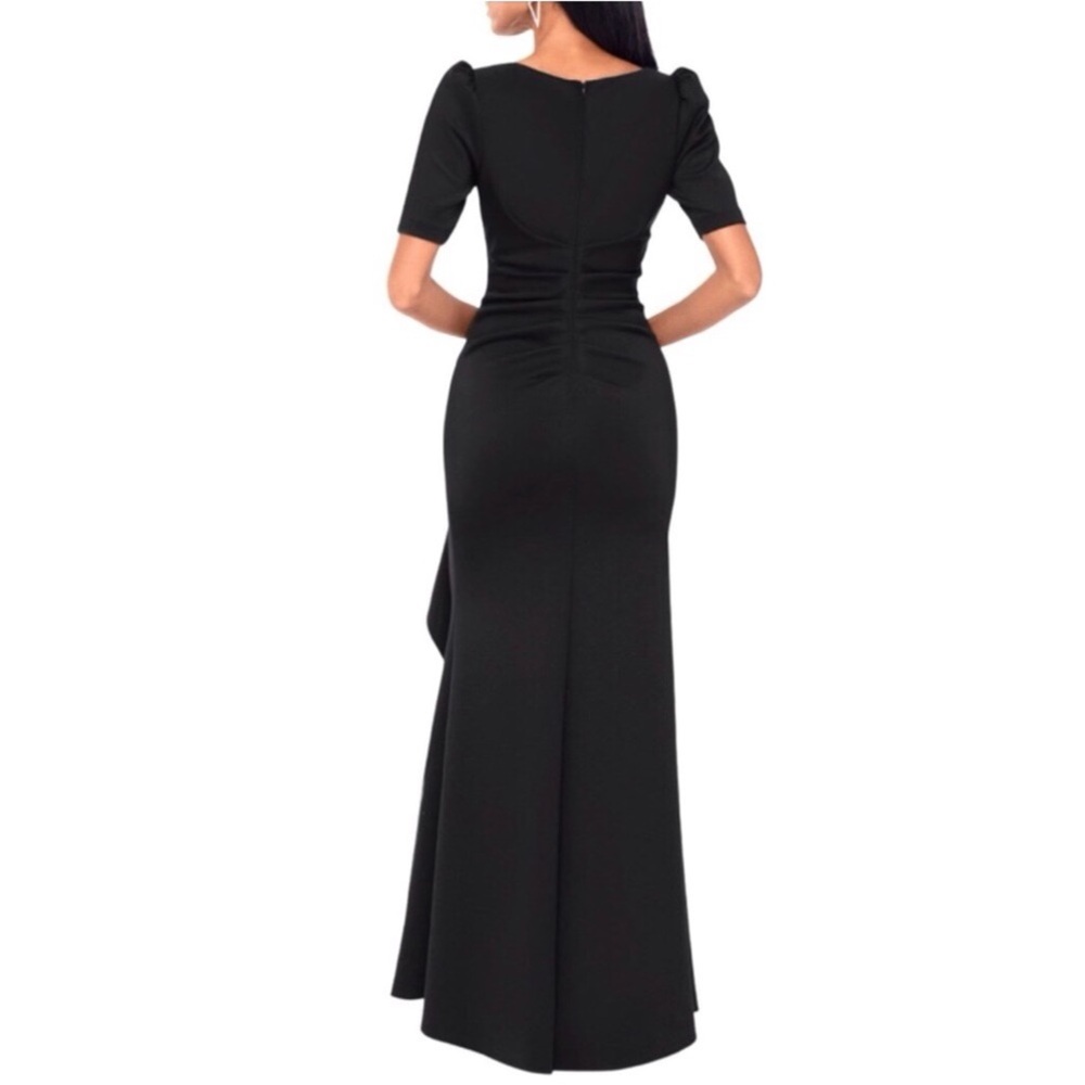 Xscape Ruffle Puff Sleeve Dress - Black NWT - Picture 3 of 7